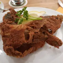Knusprig panierter Karpfen, garniert mit Zitrone und Petersilie, serviert mit Brot. Ein Fest für Genießer – der beste Karpfen Frankens!