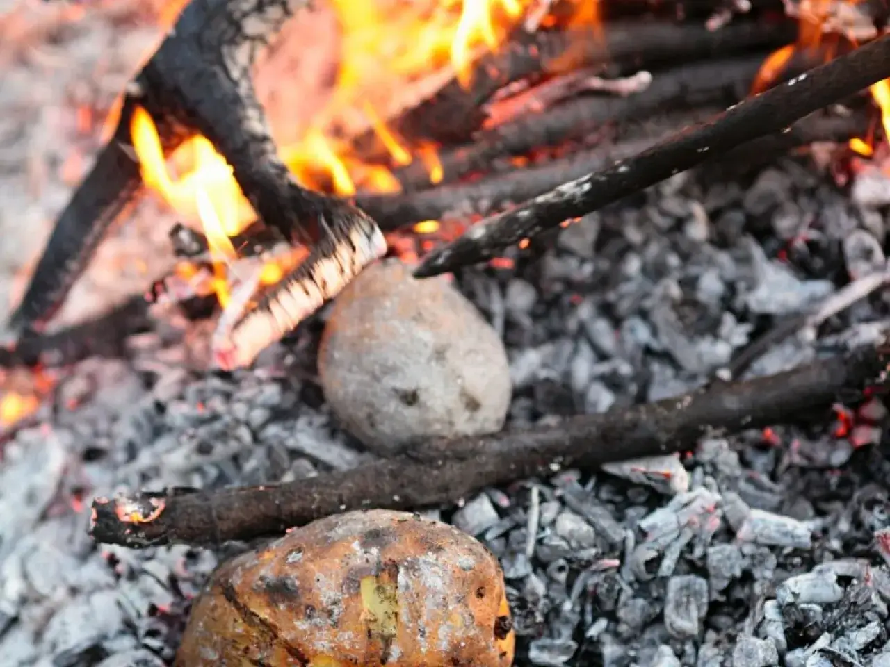 Kartoffeln garen im Glutbett. Ein Klassiker für Kartoffelfeuer Rezepte, einfach und lecker.
